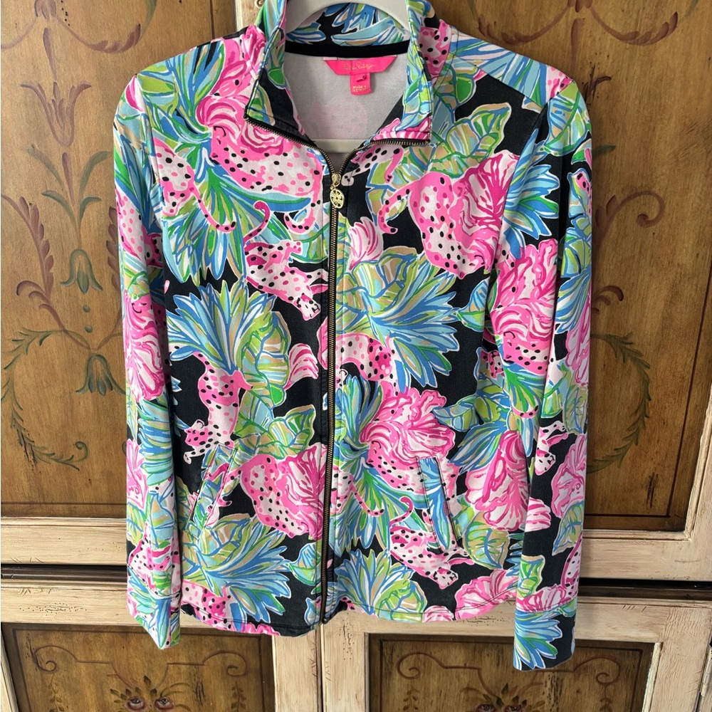 Lilly Pulitzer Pink and Green Floral Popover Jacket